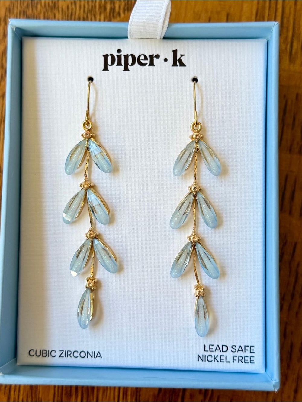 Piper Gold-Tone Earrings with Pale Blue Teardrop Crystals